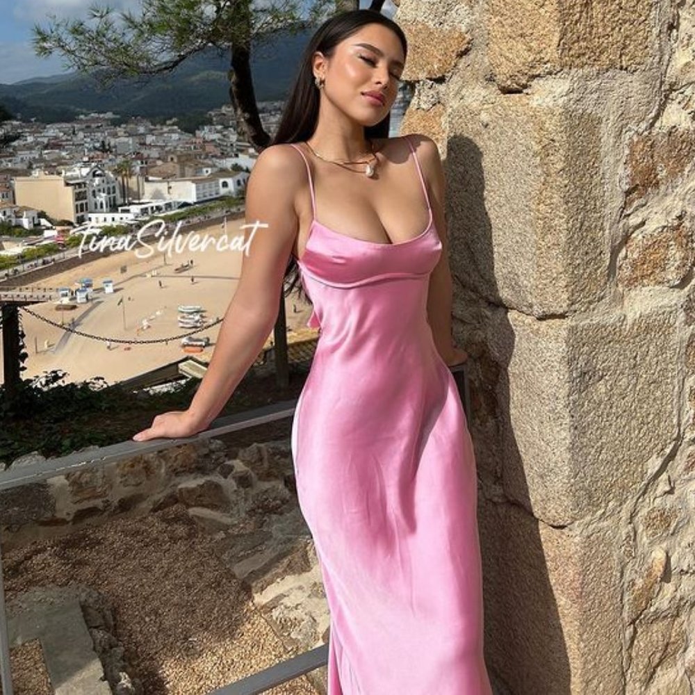 Zara Pink Satin Effect Cut Out Dress Size Large NWT - Picture 8 of 16